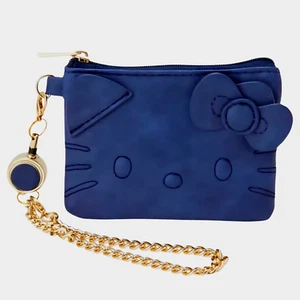 Sanrio Hello Kitty Denim Leather Card Holder Coin Purse Japan Wristlet Wallet - Picture 1 of 7