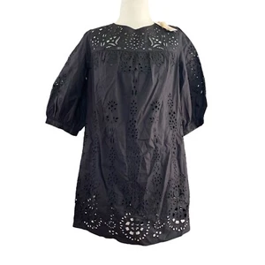 NEU Johnny Was Jade Primrose Floral Eyelet Mini Dress Size S Black Cotton Boho - Bild 1 von 8