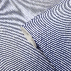 Blue Silver Metallic Modern faux fabric textured vertical stria lines Wallpaper - Picture 1 of 10