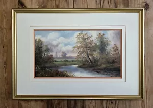 R Hulls - antikes Ölgemälde - bewaldete Flusslandschaft - Bild 1 von 6