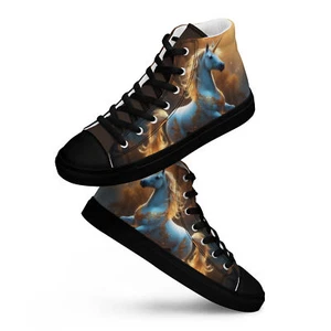 Women’s lace up canvas high tops casual sneakers unicorn print – Yloria - Picture 1 of 11