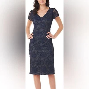 JS Collection blue 3D soutache floral sheath cocktail dress size 4 wedding guest - Picture 1 of 9