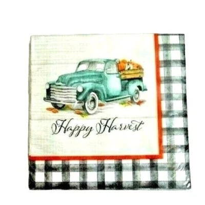 Happy Harvest Vintage Blue Truck 2-Ply Party Paper Napkins 36pc Pumpkins Checks - Image 1 of 2