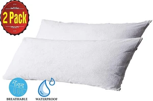 Zippered Hypoallergenic Pillow Protector Waterproof Quiet Pillowcase 2 Pack Body - Picture 1 of 3