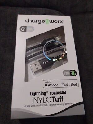 ChargeWorx nylotuff lightning connector for iphone ipad ipod 6' cord charge sync - Image 1 of 4