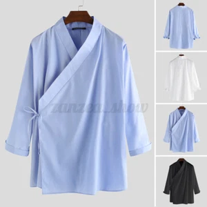 Para hombres Estilo Chino Hanfu Kimono Blusa Prendas para el torso Étnicas Sueltas Camisas Abrigo Cárdigan EE. UU. - Imagen 1 de 14