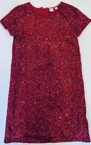 Gap Kids Dress Girls XXL 13-14 Red Sequin Shift Short Sleeve Holiday Party EUC - Picture 1 of 4