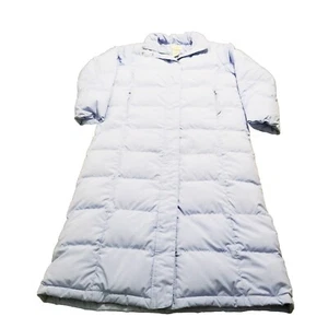 LL Bean Puffer Coat Women's Medium Light Blue Goose Down Hooded Faux Fur Long - Picture 1 of 6