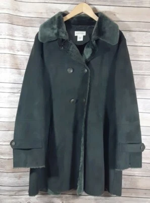St. John's Bay Women's Green Faux Suede/Fur Trimmed Coat, Size X-Large. - Image 1 of 4