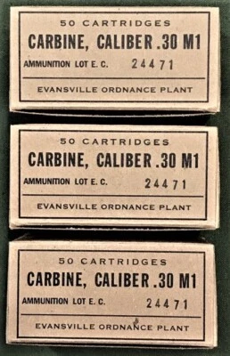 CARABINA EVANSVILLE PLANTA ARTILLERÍA M1 SEGUNDA GUERRA MUNDIAL NUEVA RÉPLICA 50 CAJAS DE MUNICIÓN REDONDAS Foto 1 de 4