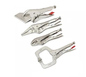 CRESCENT Vice Locking Pliers 4pc Set: 7" Curve, 9" LN, 8" Flat Nose, 11" C-Clamp - Picture 1 of 9