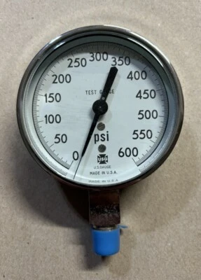 U.S. Gauge 0-600 psi Test Gauge 3" Dial 1/2" NPT Pipe Stainless New w/ Cover - Image 1 of 4