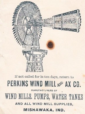 Perkins Wind Mill & Ax Pumps Water Tanks Mishiwaka IN 1888 Cover 2q - Image 1 of 3