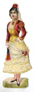 Espagnole Jeune femme Costume - - Chromo Découpi - Victorian scrap - Foto 1 di 1