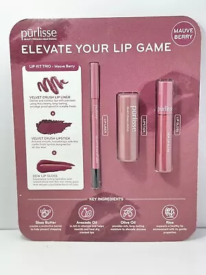 Purlisse Lip Kit Trio Mauve Berry-Velvet Crush- Elevate Your Lip Game New Sealed - Image 1 of 2