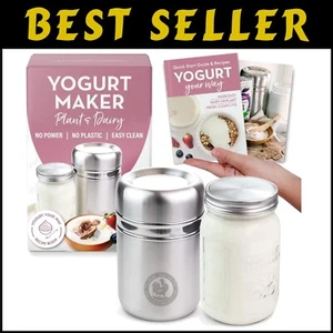 Compact Stainless Steel Yogurt Maker with 1 Quart Glass Jar & Recipe Book - Picture 1 of 9