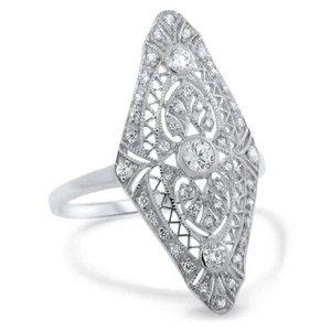 CLASSIC STYLE ART DECO DESIGN 925 STERLING SILVER CZ RING #572 - Picture 1 of 4