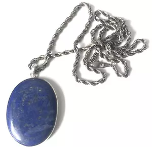 De colección Enorme Colgante Ovalado Lapislázuli 2,5” Collar 925 Declaración Cadena Cuerda 35” - Imagen 1 de 4