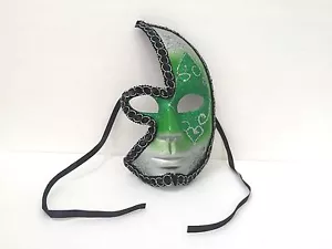 Halloween Masquerade Mask Venetian Mardi Gras Green Silver Half Face Elegant New - Picture 1 of 2
