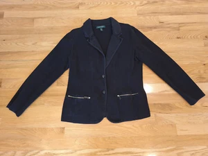 2 Button Lauren Ralph Lauren 100 Cotton Sweater-Knit Blazer Jacket Black Size L - Picture 1 of 7