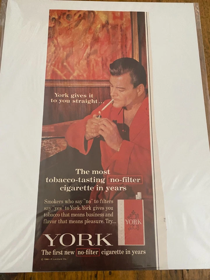 Vintage 1965 York Cigarettes Most Tobacco Tasting No Filters ad - Image 1 of 1