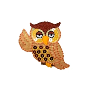 "APLIQUE DE PARCHE DE HIERRO Whimsy Sequin Búho Dorado 2-1/8"" x 2-3/8" - Imagen 1 de 1