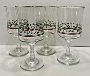 4 Vintage 1985 Arby's Libby Weihnachten Stechpalme Beere Gläser Wein/Wasserkelch 6,75" - Bild 1 von 6