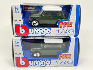 2 x MINI COOPER 1:43 Scale Model Diecast Toy Cars Burago Lot Car Green