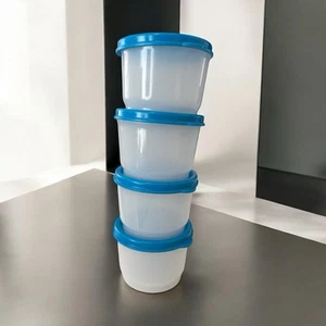 Juego de 44914 tazas de aperitivos Tupperware transparentes con sellos azules 4 oz/120 ml NUEVO - Imagen 1 de 10