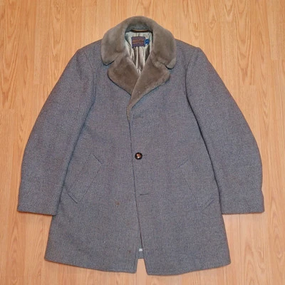 Pendleton Wool Overcoat Coat Mens Medium 40 Gray Faux Fur Collar Vintage - Image 1 of 4