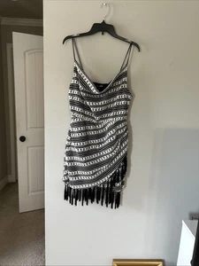 NWT Fashion Nova Crochet Fringe Mini Dress Sz 1X Stretchy - Picture 1 of 14