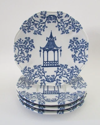 Juego de 4 platos/decoración de pared Southern Living Asian Chinoiserie azul pagoda nuevo con etiquetas Foto 1 de 4