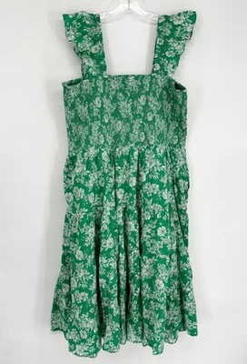 Lands End 2X plus Green White Floral Ruffle Maxi Dress Boho Smocked - Image 1 of 4