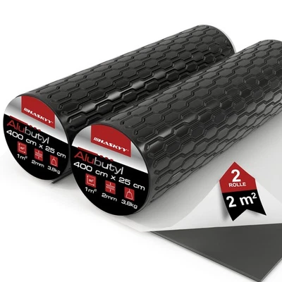 Schalldämmung Alubutyl 2 Rollen 400x25 cm Anti Dröhn Vibration Dämmmatte 2mm - Bild 1 von 4