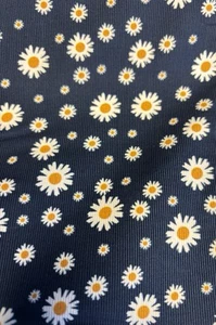 3.2 Metres Navy Blue Daisy Floral Printed 100% Cotton Needlecord Fabric. - Picture 1 of 6