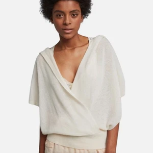 Lilka Anthropologie Cashmere Hoodie S Cream Cross-Front Knit Poncho NWT $245 - Picture 1 of 12