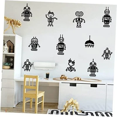 8 Robots Wall Decals for Kids Room Boys Bedroom Decor Geometric Wall Black - Image 1 of 4