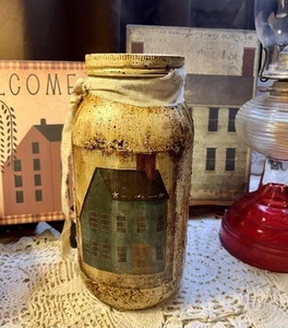 Large Prim Mason Jar, Salt Box House, Grubby Grungy, Coffee Cinnamon - Picture 1 of 8