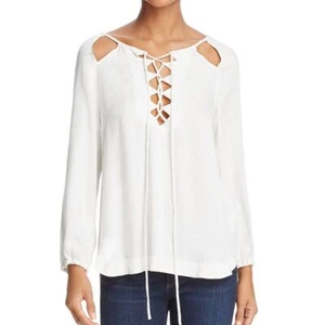 ELLA MOSS NEW Women's Natural Stella Woven Lace Up Blouse Shirt Top S TEDO - Picture 1 of 2