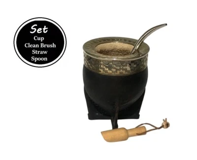 Copo Mate - Mate Imperial Argentino - Cuero (Preto) Vaqueta Premium com Palha - Imagem 1 de 4