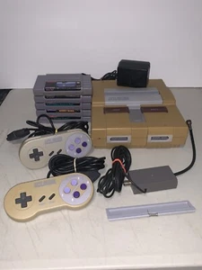 Super Nintendo SNES System Console Bundle W/ Cables, Controller & 5 Games TESTED - Picture 1 of 24