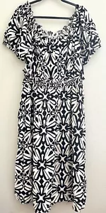 AUW Woven Peasant Boho Hawaiian Maxi Dress Floral Black Ivory Plus Size 3X NEW - Picture 1 of 4