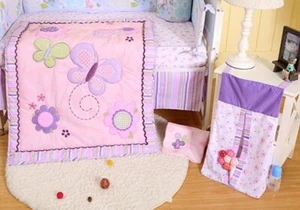 Baby Girl 5 Pieces Purple Butterfly Cotton Nursery Bedding Crib Cot Sets - Picture 1 of 6