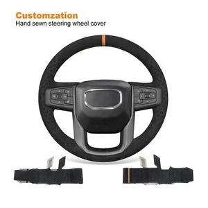 Hand Stitch Black Embossed Alcantara Steering Wheel Cover for GMC Sierra 1500 - Picture 1 of 12