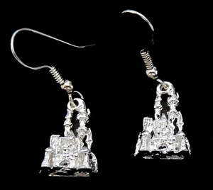 Castle Charm Earrings / 3/D Design / Surgical Steel Ear Wires - Picture 1 of 2