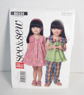 Butterick See & Sew 6434 Easy Top, Dress & Pants Girls'  1/2 - 4  Uncut Pattern - Image 1 of 3