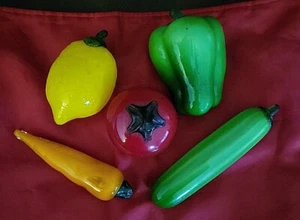 Lot Of 5 Vintage Hand Blown Glass Fruits & Vegetables Murano Style Art Deco - Picture 1 of 1