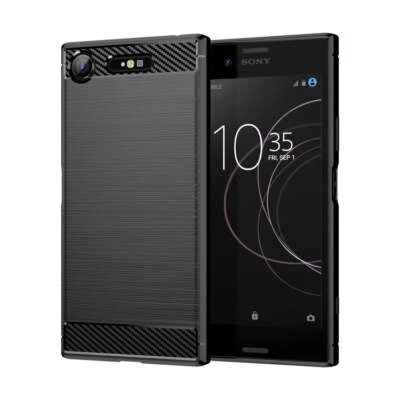 Funda de teléfono TPU de fibra de carbono con textura cepillada para Sony Xperia XZ1 (Negra) Foto 1 de 4