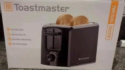 NEW in Box TOASTMASTER Wide slots High Rise 2-Slice Toaster Black TM-103TS  - Image 1 of 4