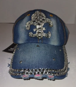 Magid. Hüte blau Denim Glitzer Fleur de Lis Cap mit verstellbarer Schnalle neu - Bild 1 von 7